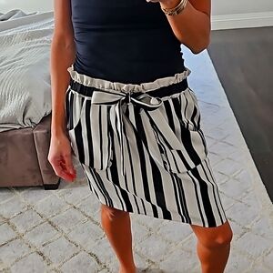 WOMEN'S BRAND NEW ZARA STRIPED BEIGE AND BLACK KNEE LENGTH SKIRT SZ MEDIUM $30